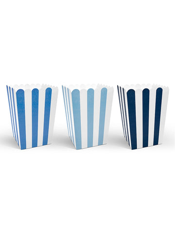6 modrih škatlic za pokovko s črtami 7,5 x 12 cm 