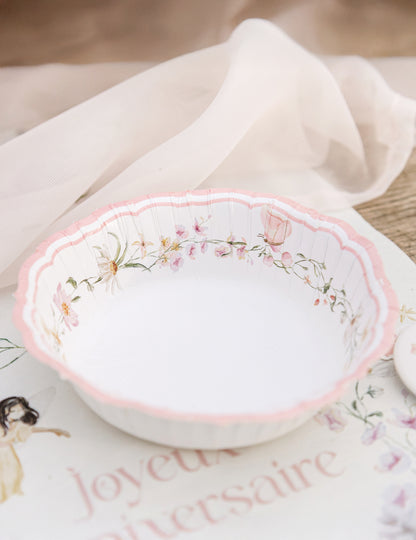 6 belih in pastelno roza kartonskih skled za vile 13 cm za rojstni dan