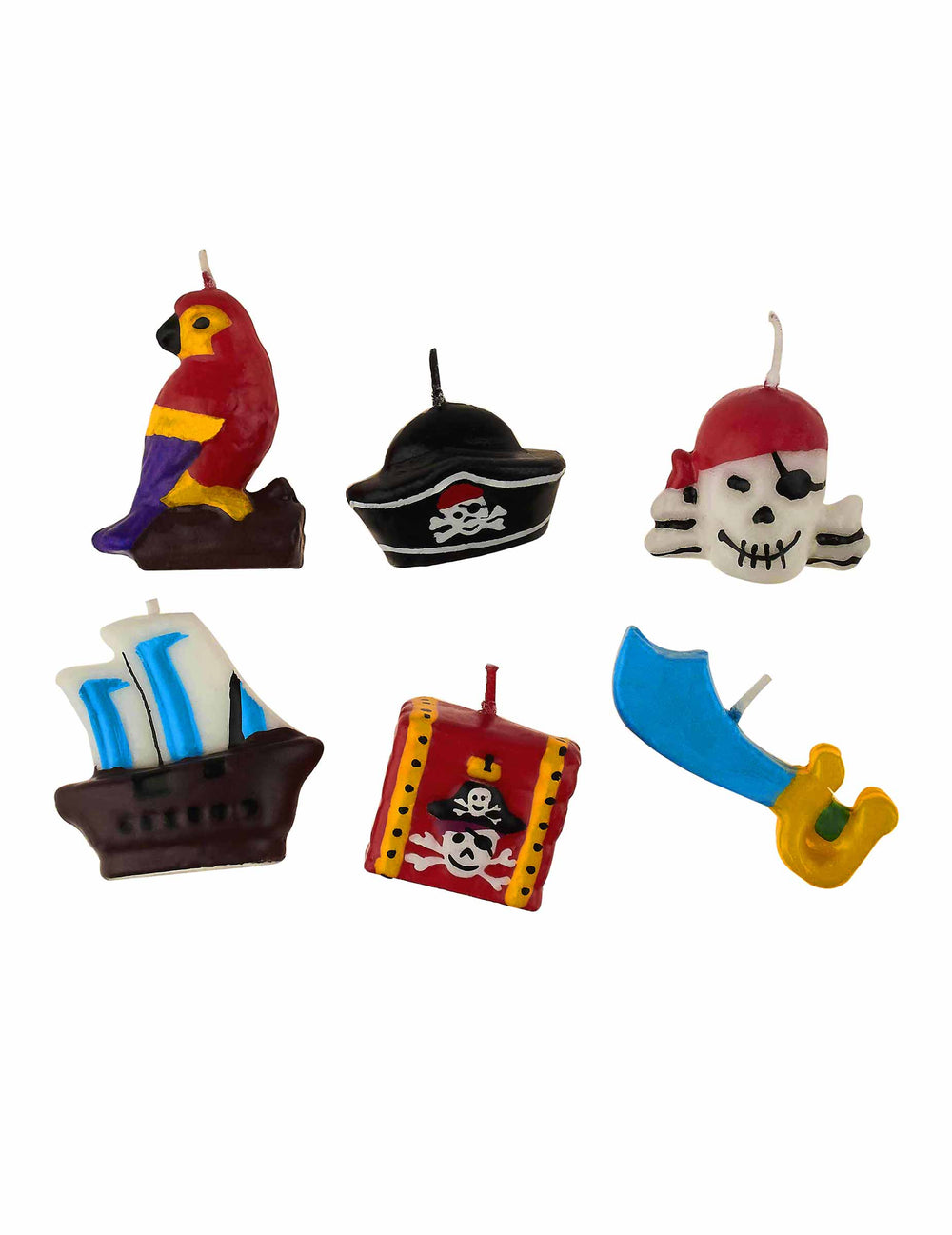 6 Bougies pirate pour anniversaire multicolores aux formes variées