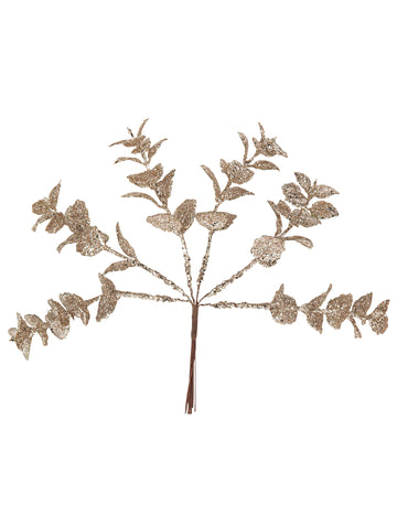 6 vejic evkaliptusa z bleščicami v šampanjskem slogu 17 cm Božič