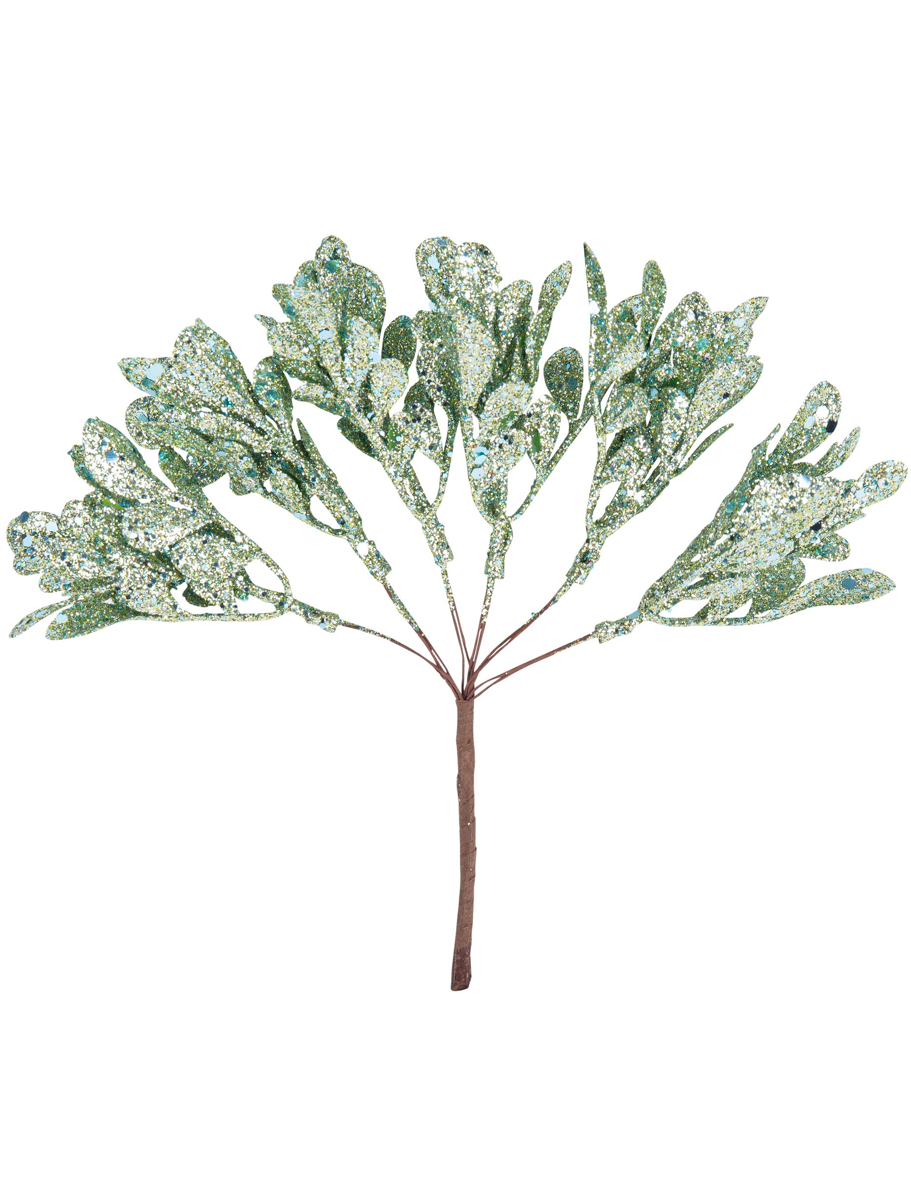 6 branches sur tige de Noël pour décoration à paillettes menthe