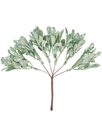 6 branches sur tige de Noël pour décoration à paillettes menthe