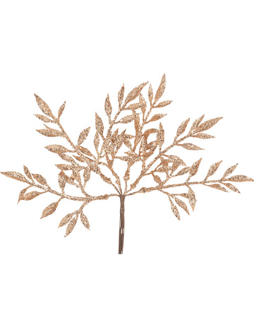 6 vejic na rožnato zlatih bleščečih steblih 18 cm za okras