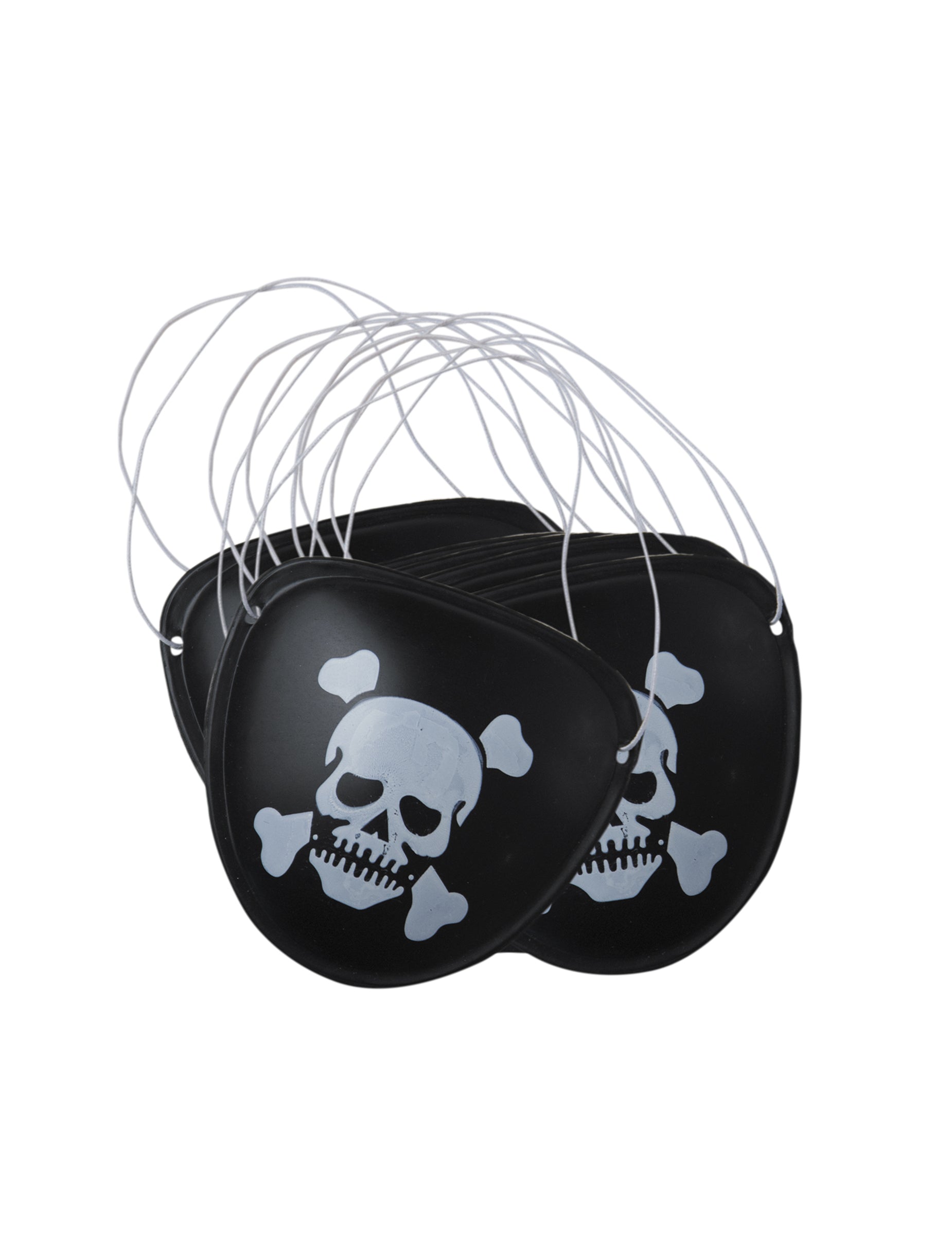 6 Cache oeil pirate plastique pour enfant noir avec tête de mort blanche