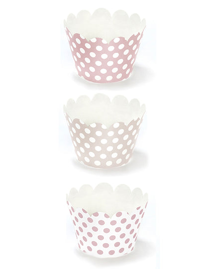 6 habillages à cupcake en carton rose poudré 5 x 7,5 x 5 cm à petits pois