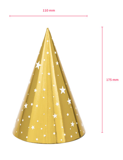 Dimensions des chapeaux de fête en carton étoiles blanches pour anniversaire dorés