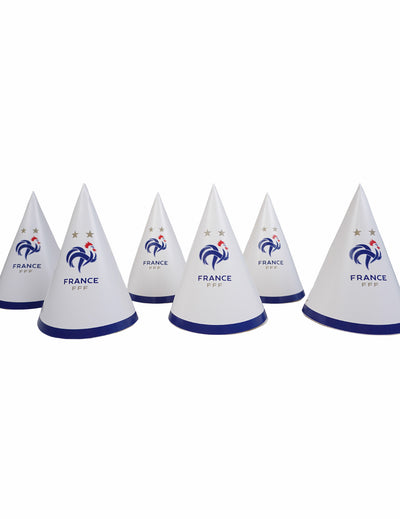 Lot de 6 chapeaux de fête FFF pour supporter blancs et bleus