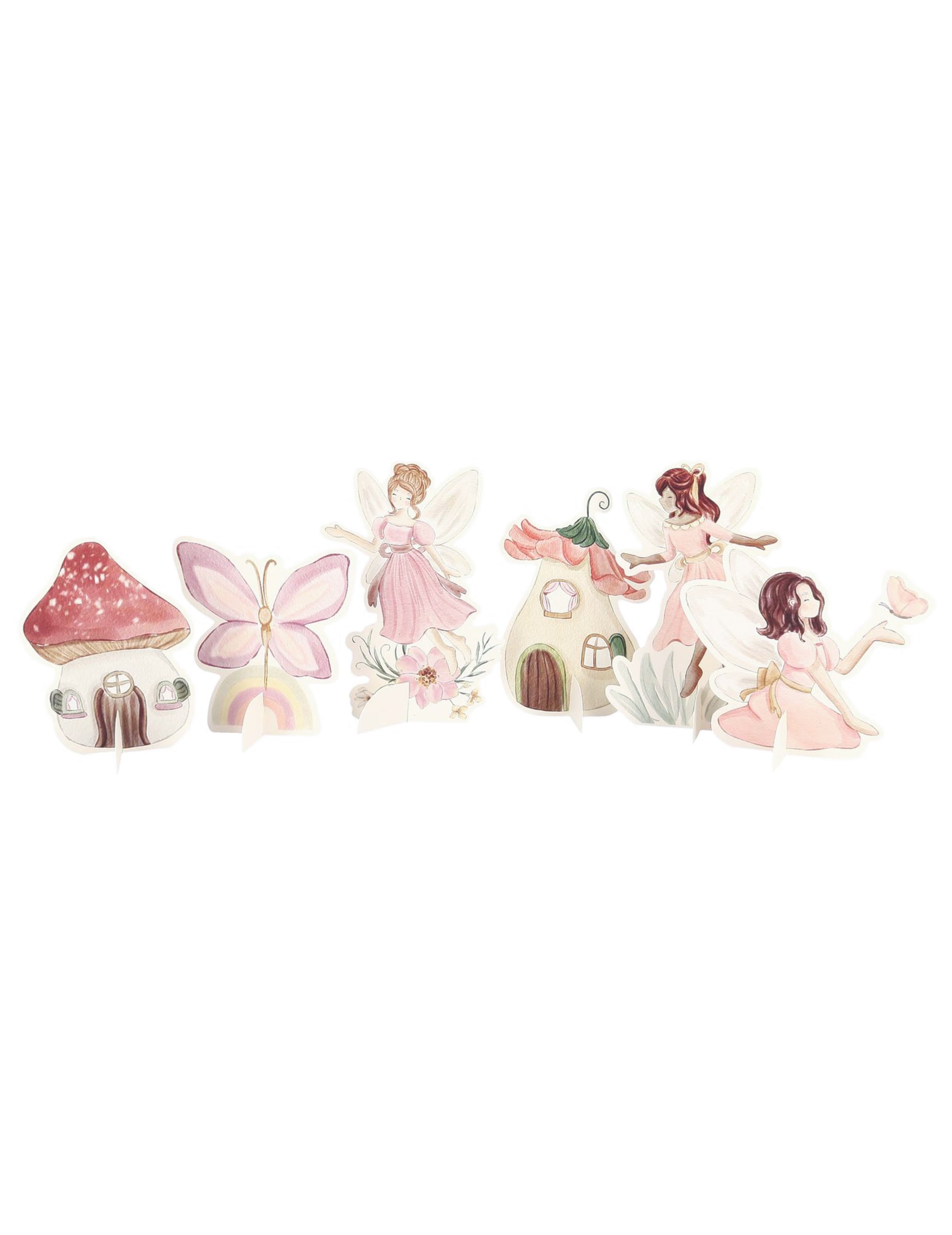 6 décorations à poser fée pour fête rose pastel univers enchanté