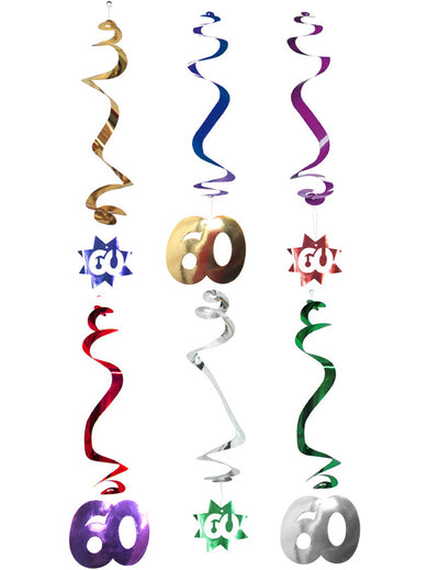 Décorations à suspendre spirale 60 ans pour anniversaire multicolores métallisées