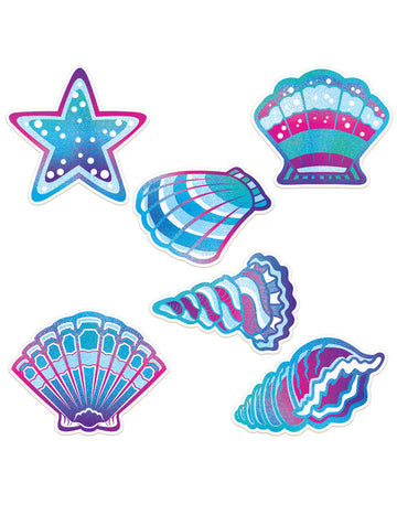 6 kartonskih okraskov, tema sveta morskih deklic, 30 cm, školjke in zvezde