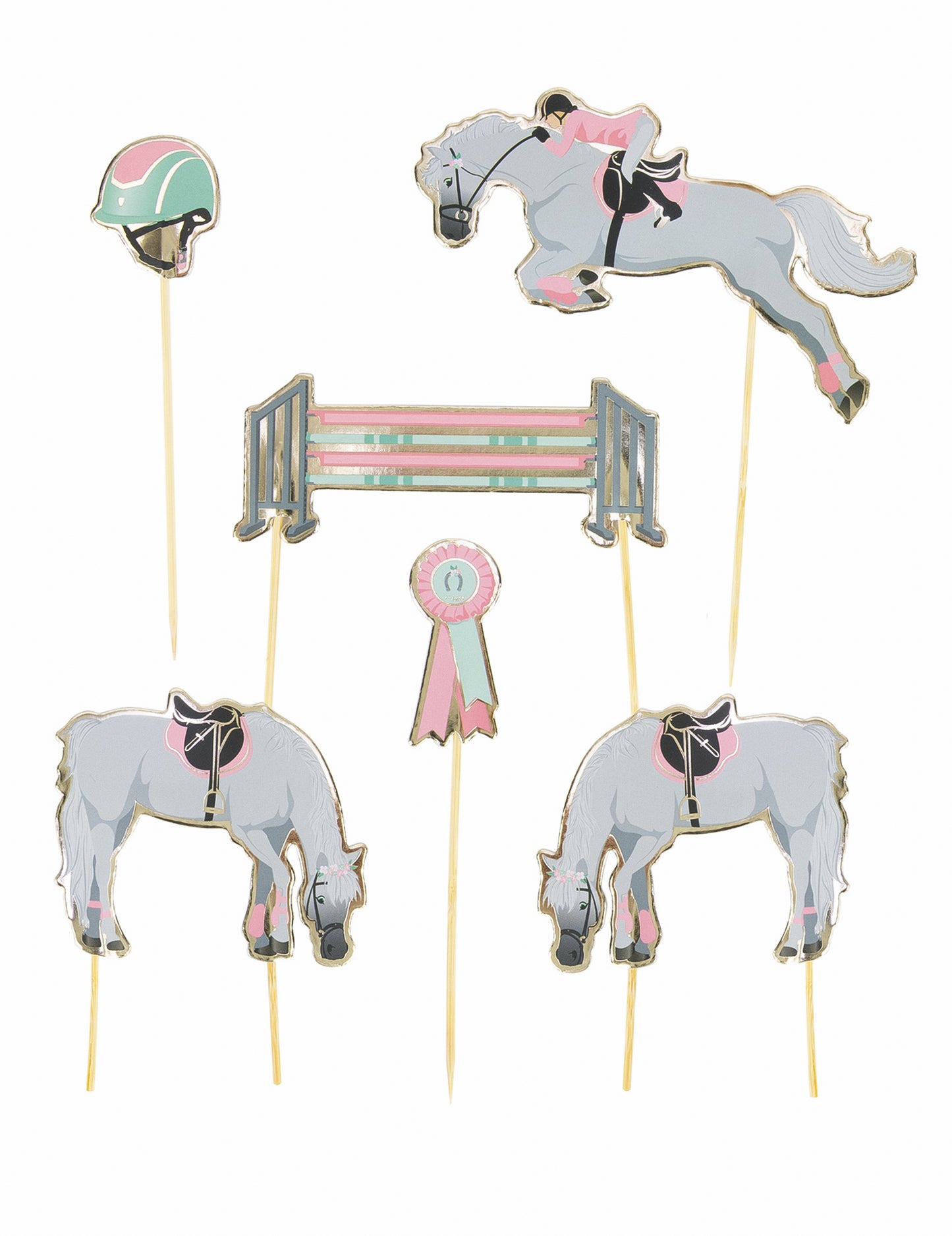 6 décorations pour gâteau cheval et équitation