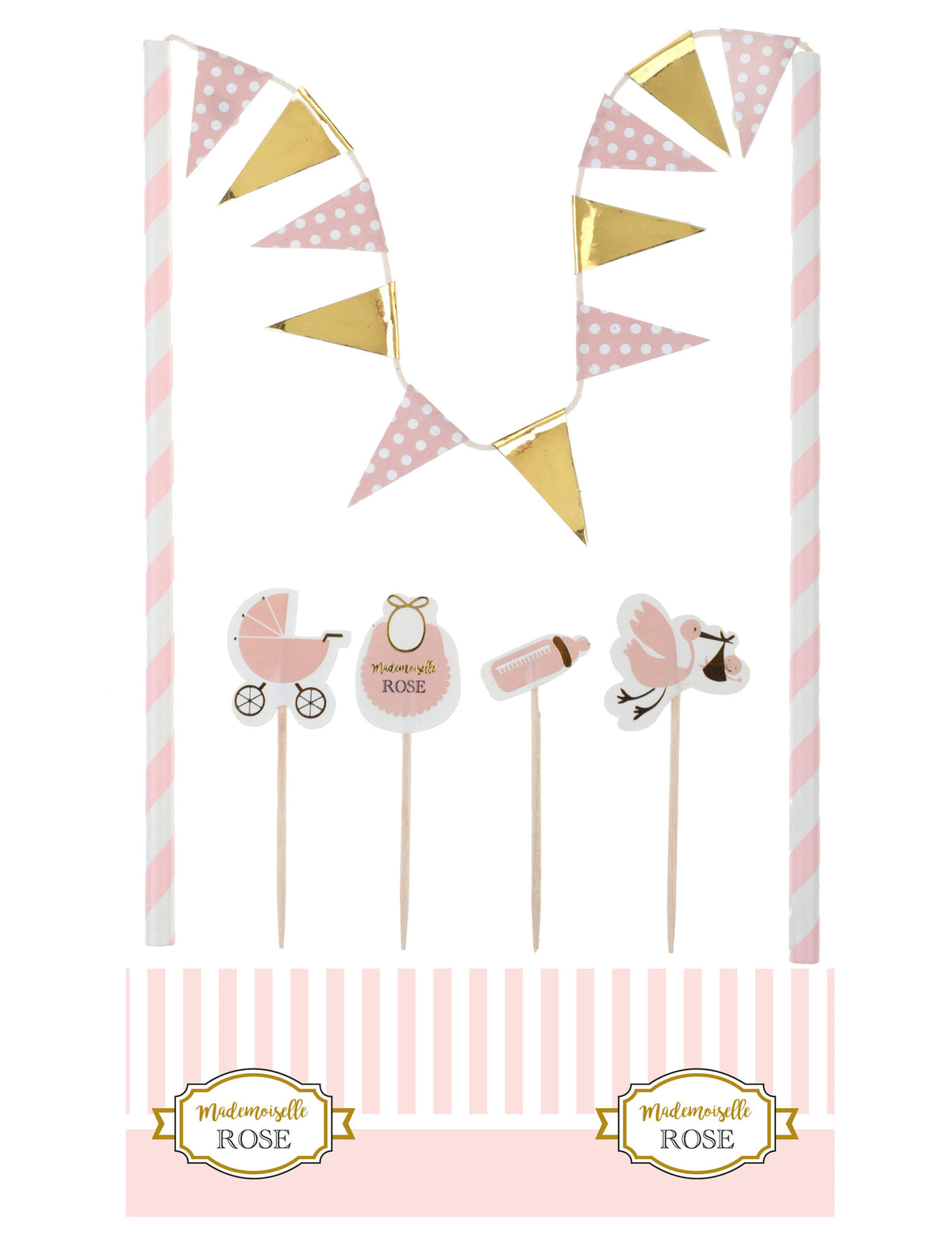 Kit de décorations pour gâteau baby shower pour fille rose et doré