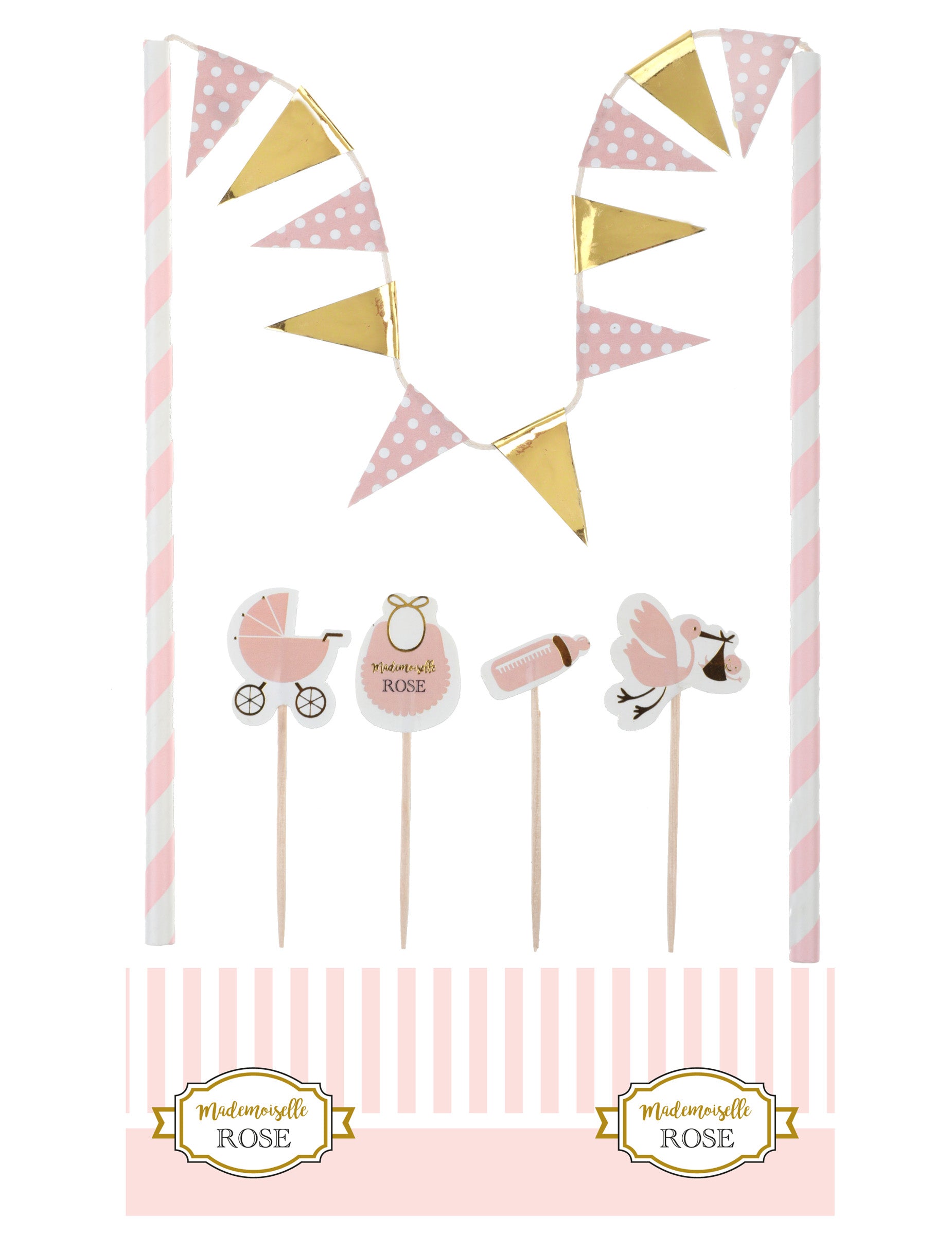 Kit de décorations pour gâteau baby shower pour fille rose et doré