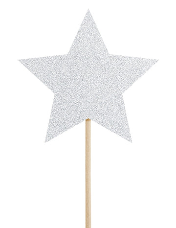 6 srebrnih bleščečih okraskov za torto z zvezdicami na trnih 11,5 cm za rojstni dan