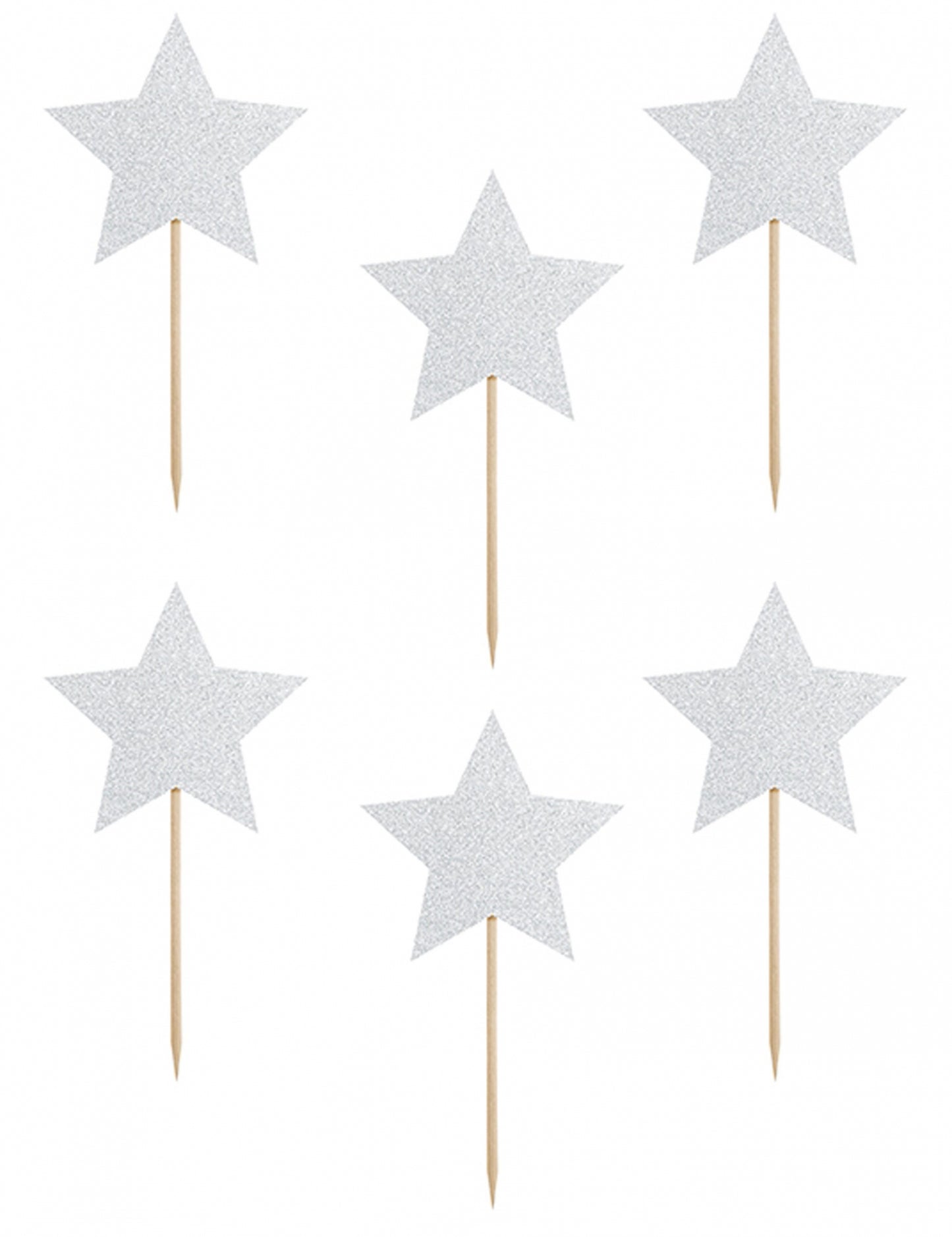Lot de 6 de la décoration pour gâteau sur pique étoile pour anniversaire argent pailleté