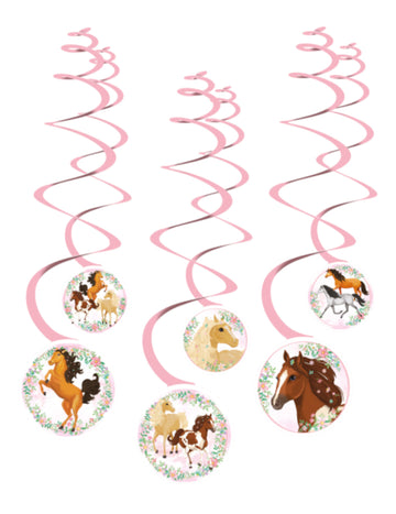 6 visečih spiralnih okraskov s prikupnim roza konjem za rojstni dan 