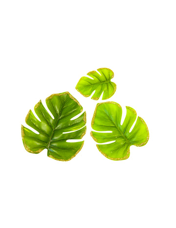 6 tropskih listov z bleščečimi robovi, 25 x 20 cm cm zelena in zlata
