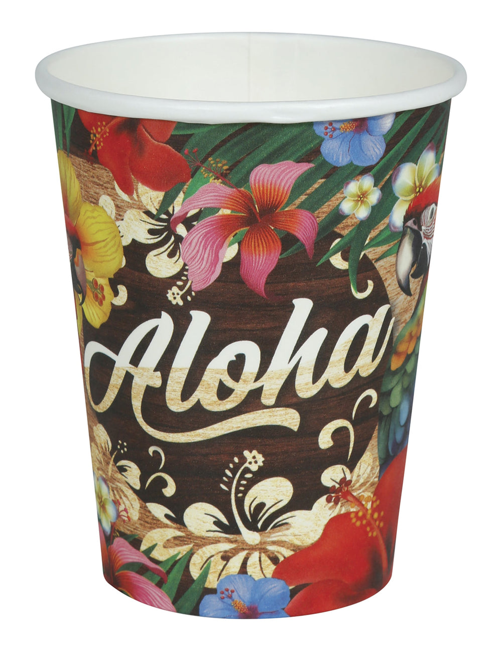 Gobelets Aloha Hawaï pour fête avec fleurs exotiques et perroquets