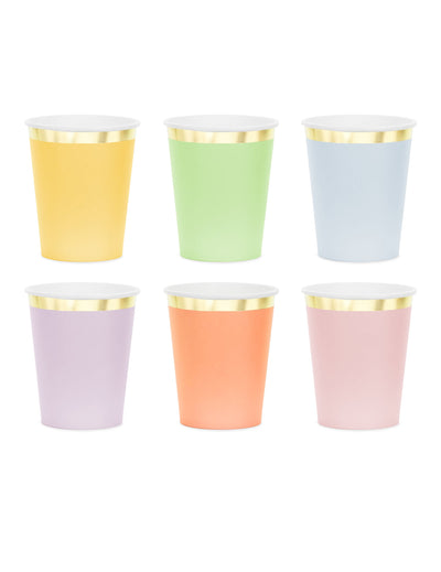 6 pastelnih papirnatih kozarcev z zlatim robom 220 ml
