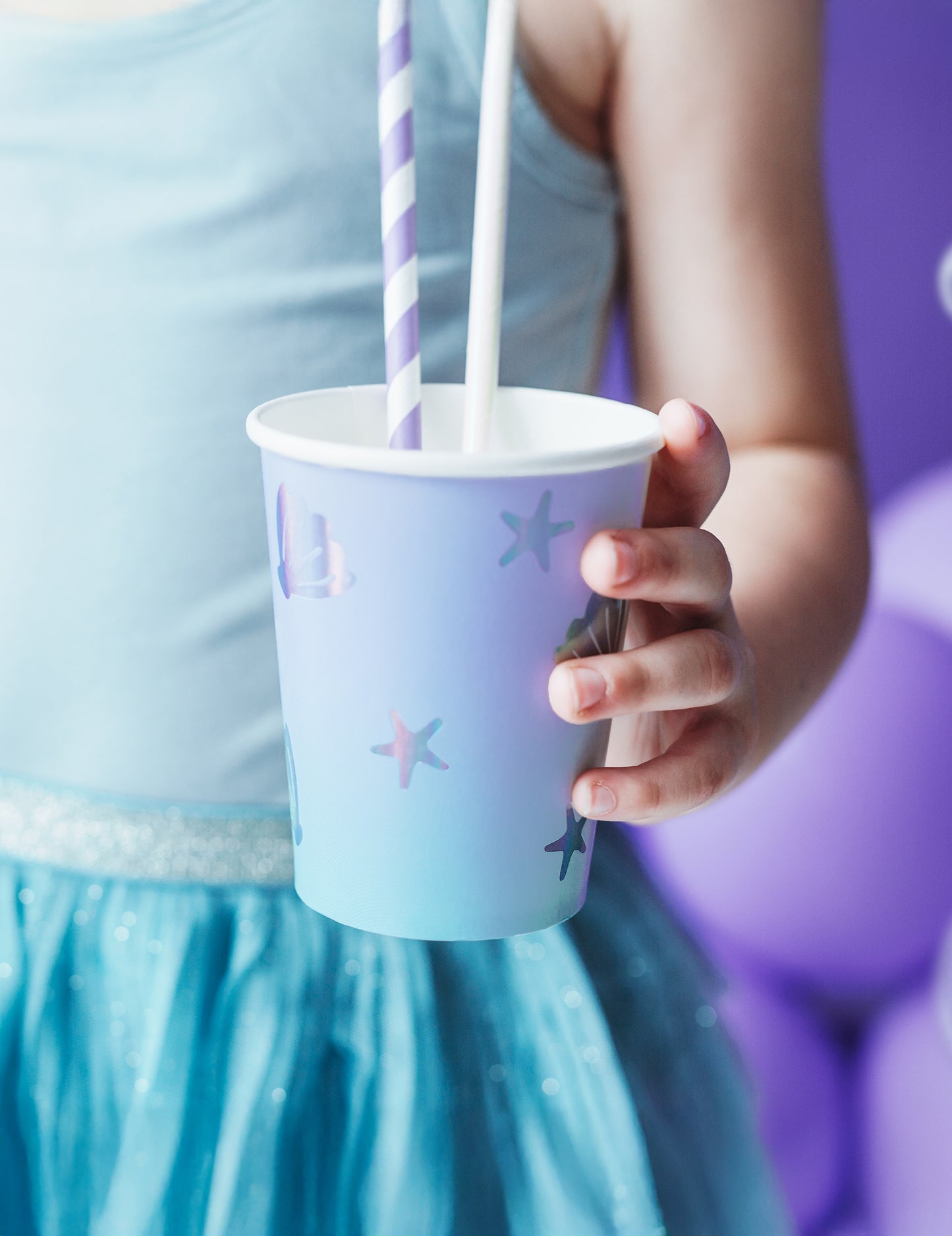 6 gobelets en carton licorne des mers bleus 220 ml iridescents