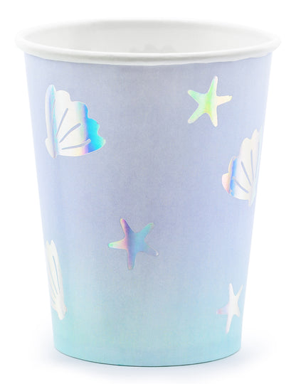 6 gobelets en carton licorne des mers bleus 220 ml iridescents