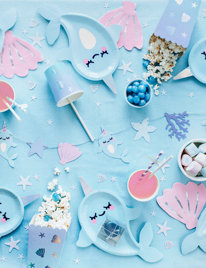 6 gobelets en carton licorne des mers bleus 220 ml iridescents