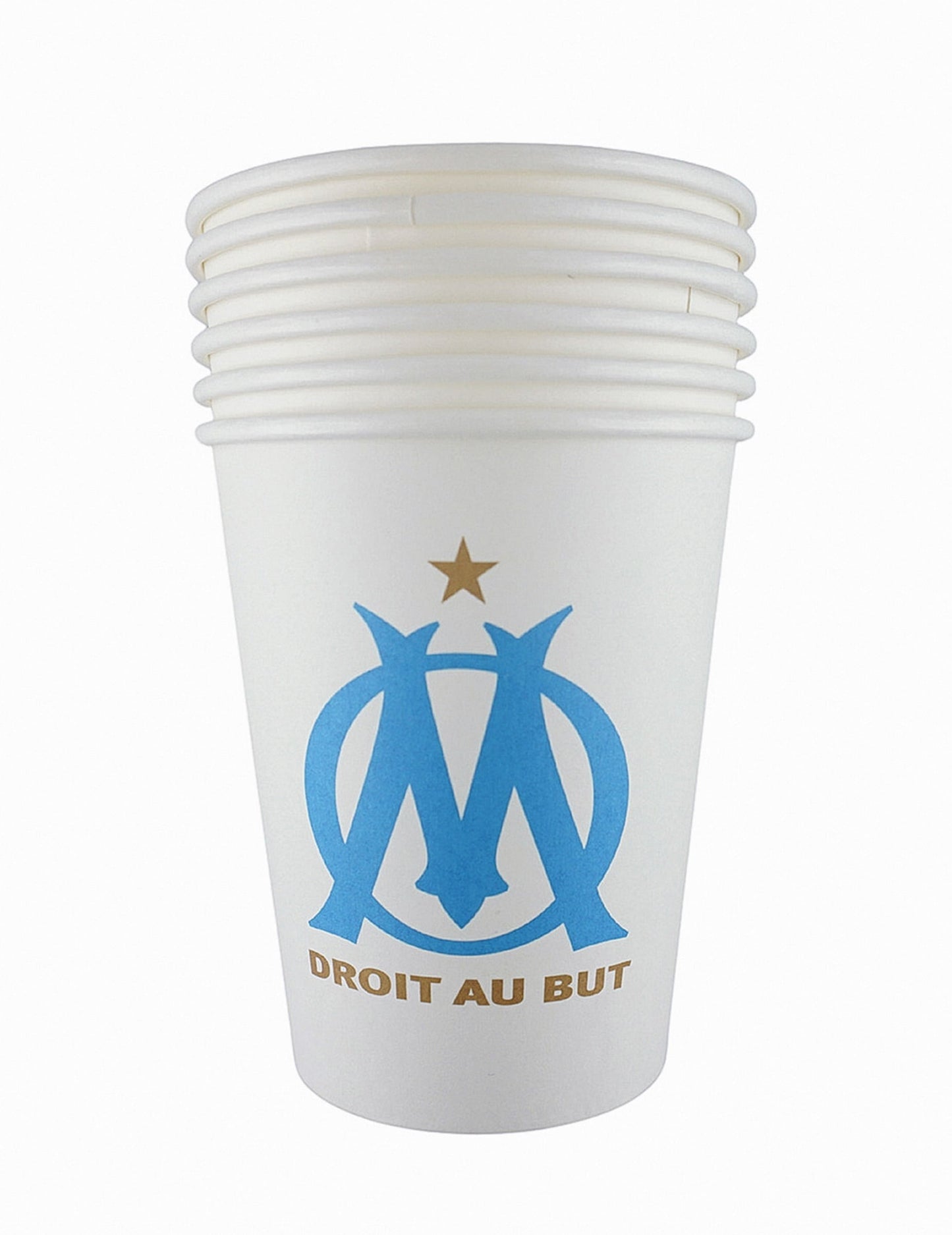 Gobelets OM pour supporter blancs avec logo bleu et étoile or