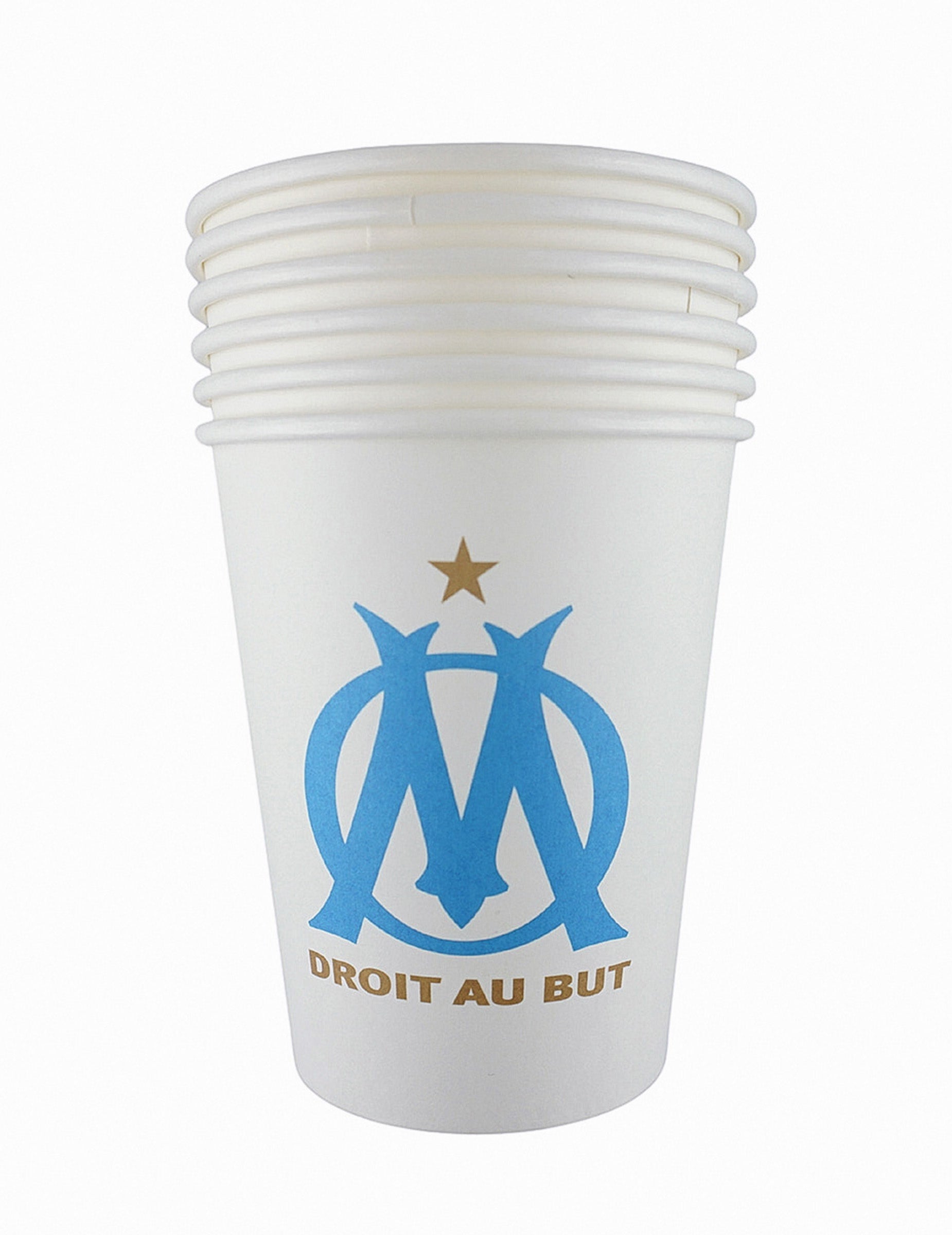 Gobelets OM pour supporter blancs avec logo bleu et étoile or