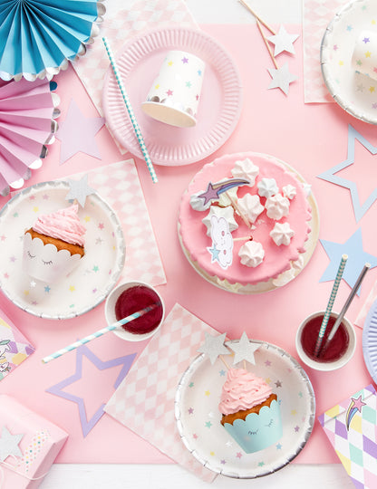 6 okraskov za kolačke v obliki samoroga 7,5 x 5 cm pastelne