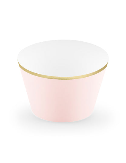 6 kartonskih okraskov za kolačke v pudrasto roza in kovinsko zlati barvi