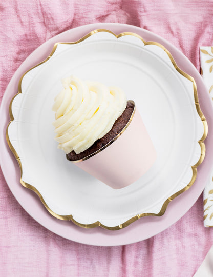 6 kartonskih okraskov za kolačke v pudrasto roza in kovinsko zlati barvi