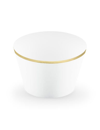 6 belih in zlatih papirnatih okraskov za kolačke za poroke