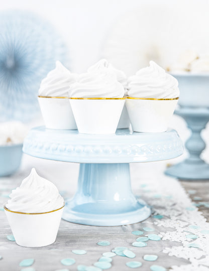 6 belih in zlatih papirnatih okraskov za kolačke za poroke