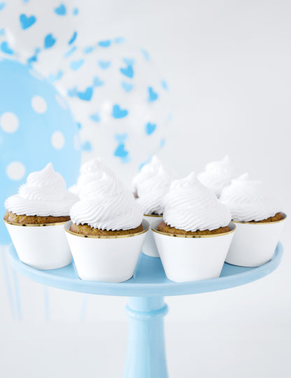 6 belih in zlatih papirnatih okraskov za kolačke za poroke