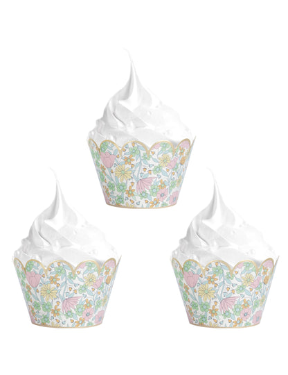 Vue d'ensemble du lot d'habillages moules à cupcake shabby à fleurs liberty