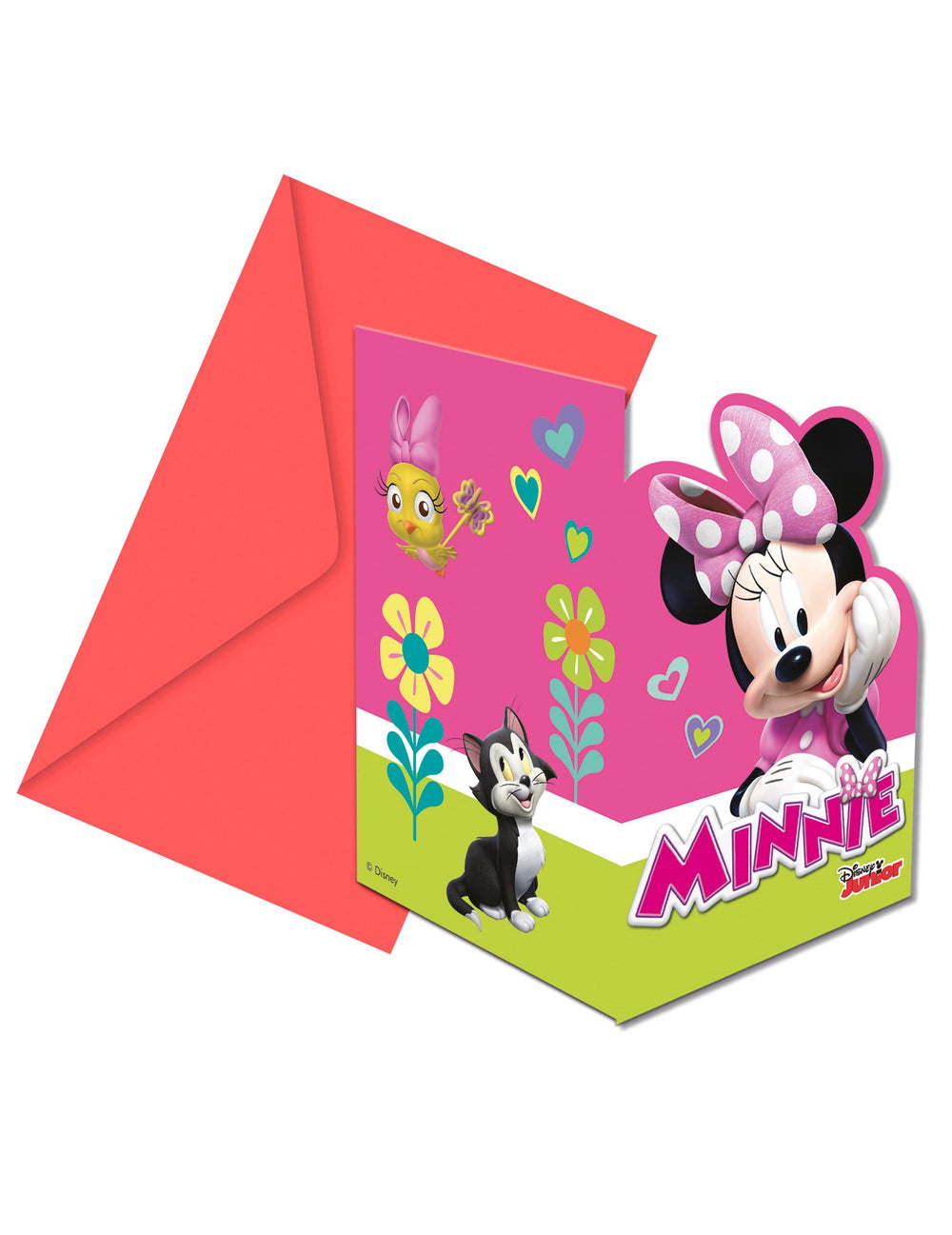 Invitations avec enveloppes Minnie Happy pour enfant roses et rouges