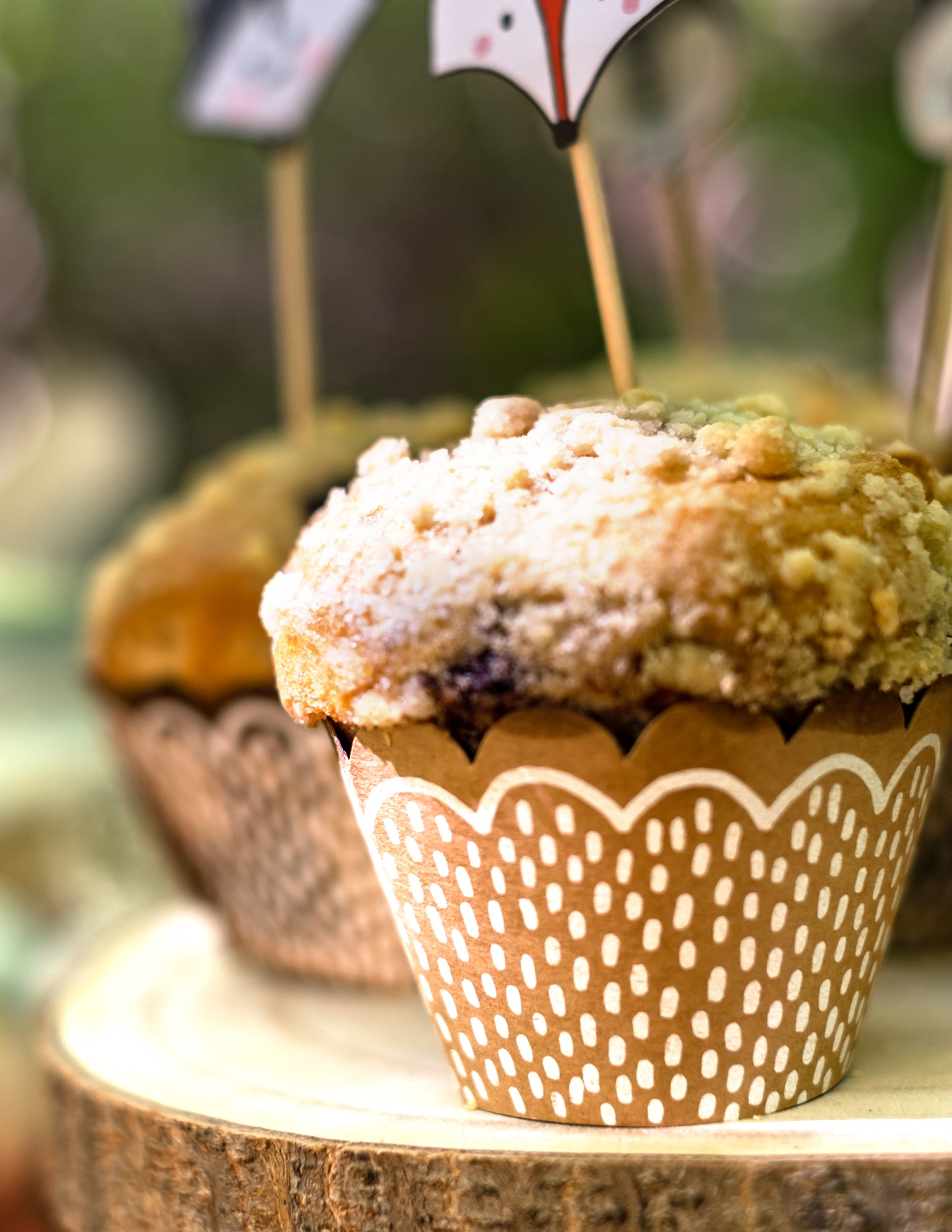 6 moules à cupcake en kraft et pics en bois animaux forêt