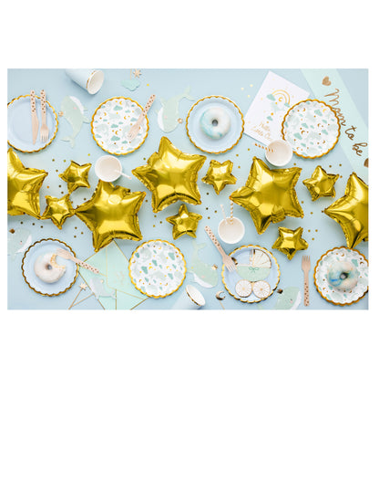 6 majhnih papirnatih krožnikov z motivom nebeško modrega kita 18 cm z zlatimi robovi