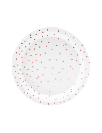 6 petites assiettes en carton blanches et pois rose gold 18 cm pour table