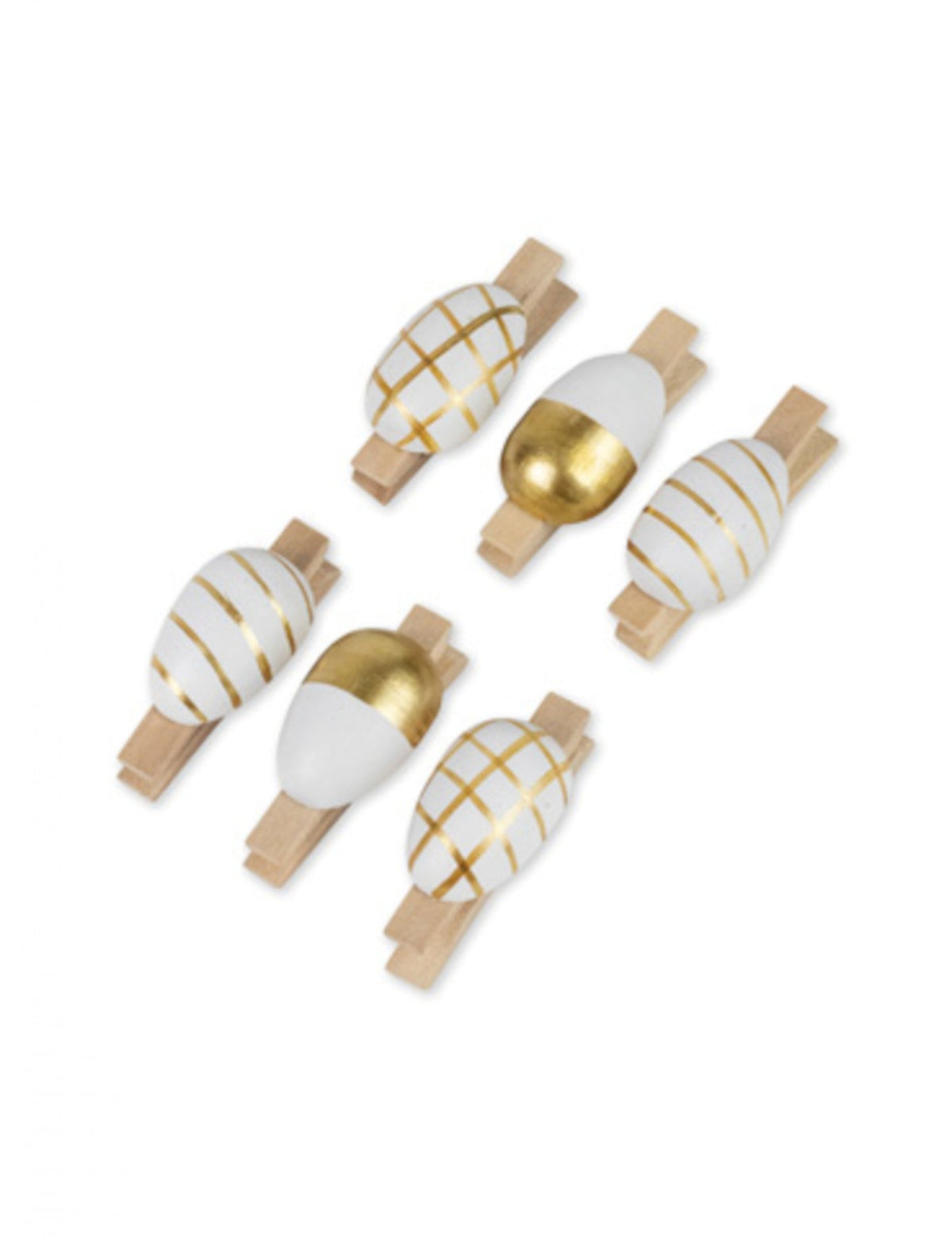 Pinces œufs en bois pour décoration or et blanc