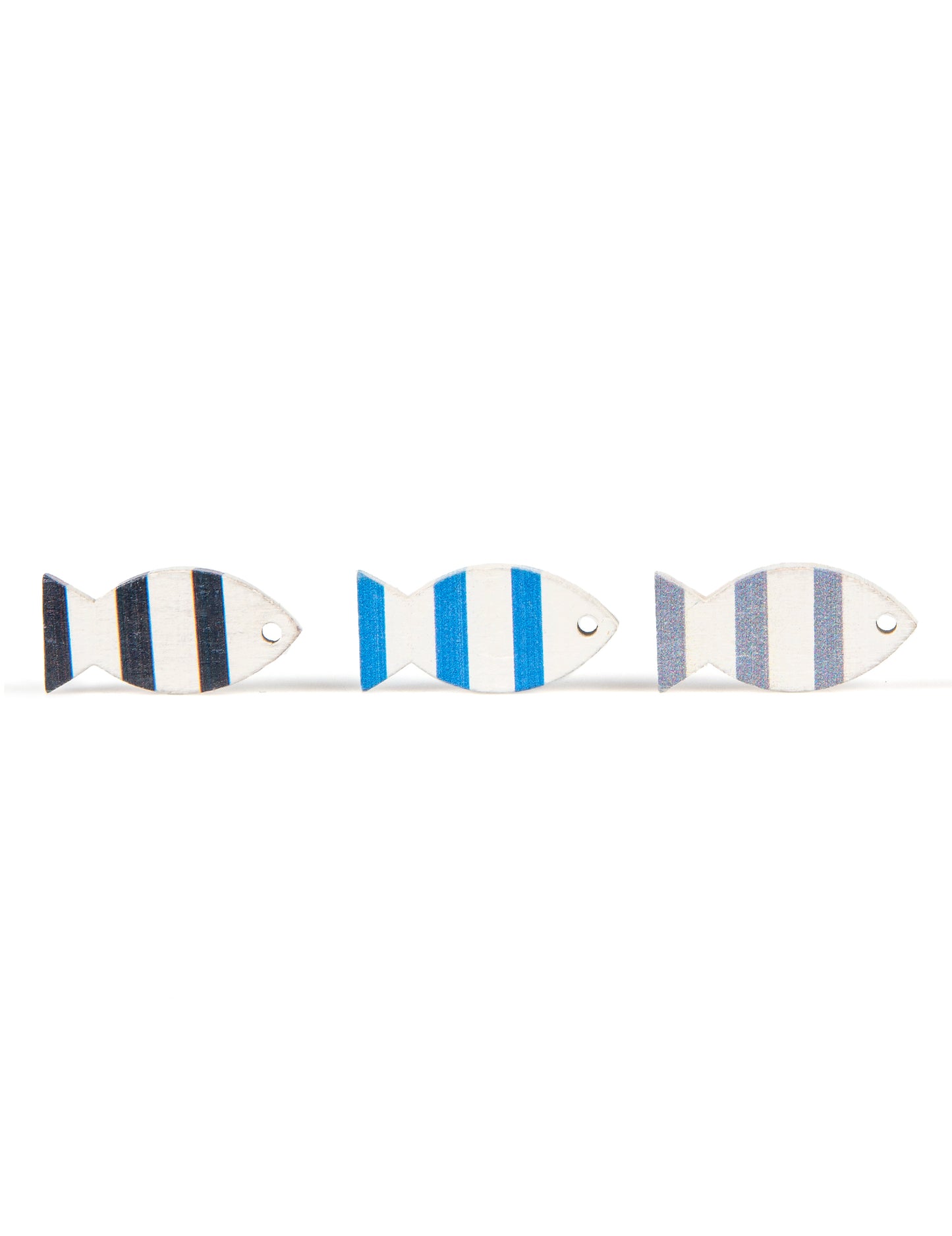 6 modre okrasne in sive lesene ribe 3 x 2 cm