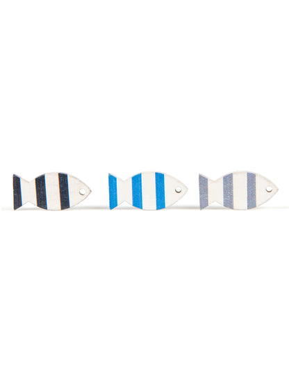 6 modre okrasne in sive lesene ribe 3 x 2 cm