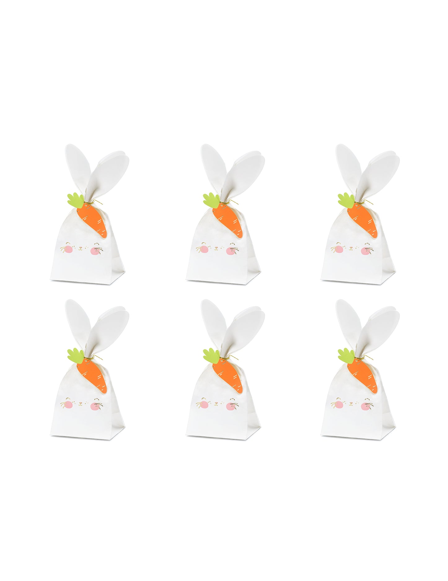 Sacs à bonbons Lapins pour fête blancs en papier avec carotte orange