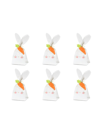 Sacs à bonbons Lapins pour fête blancs en papier avec carotte orange