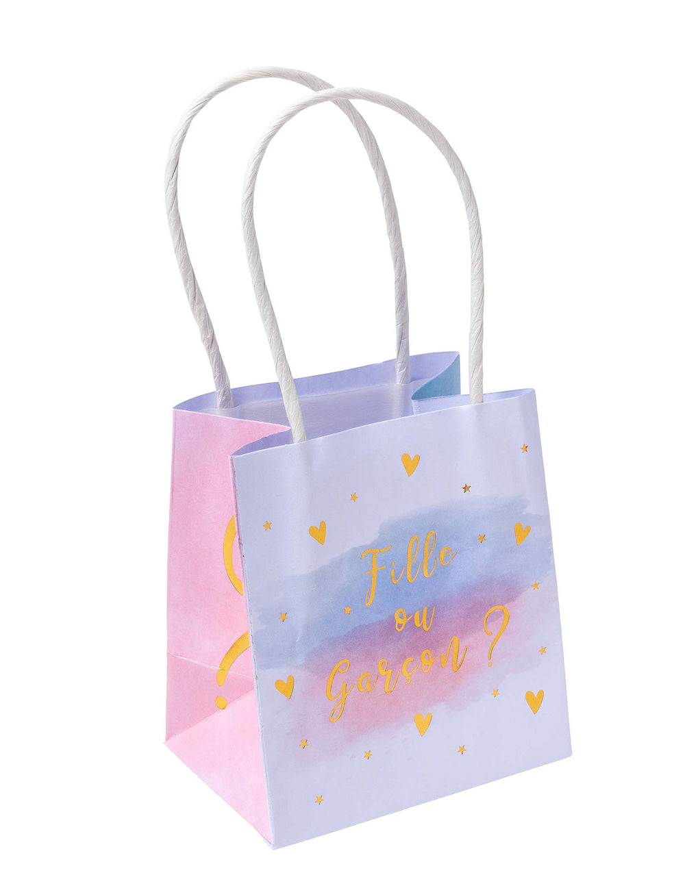 6 sacs cadeaux fille ou garçon pour gender reveal rose bleu et or