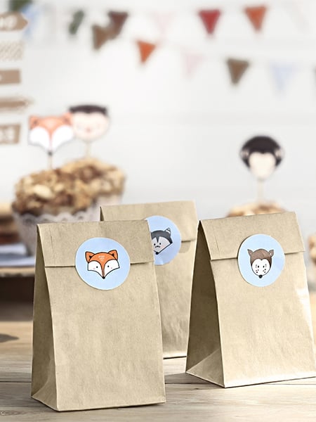 6 kraft papirnatih vrečk in nalepke z gozdnimi živalmi 