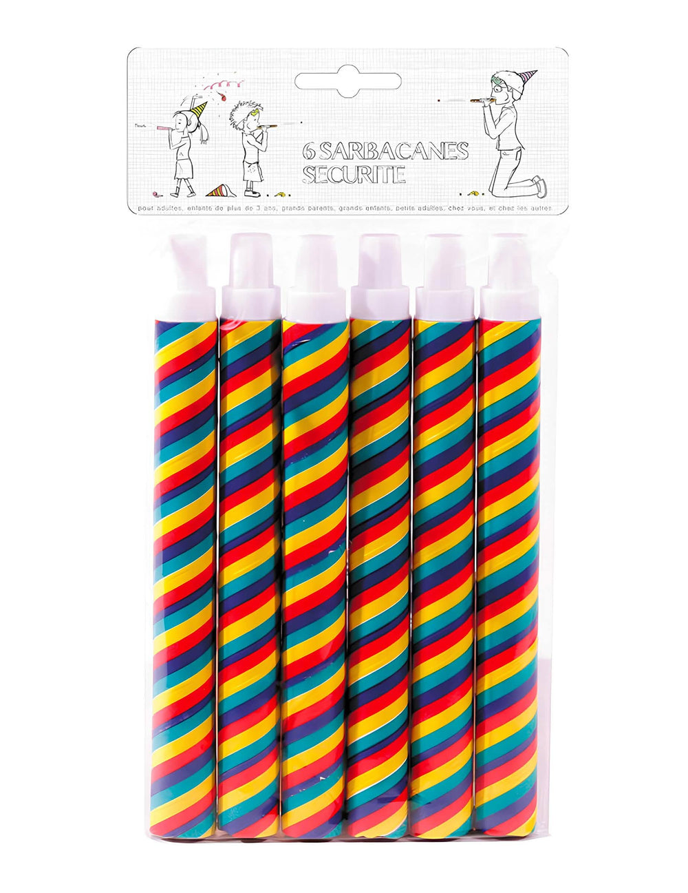 Lot de 6 sarbacanes de fête pour adulte et enfant multicolores à rayures spirales