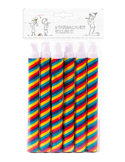 Lot de 6 sarbacanes de fête pour adulte et enfant multicolores à rayures spirales