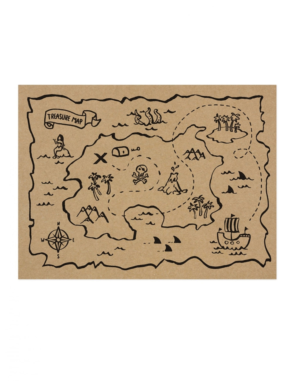 Set de table carte aux trésors pour enfant en papier kraft marron