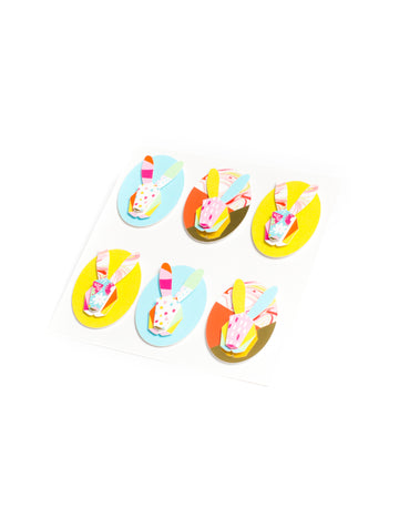 6 večbarvnih grafičnih nalepk z zajčki 4,5 cm za veliko noč